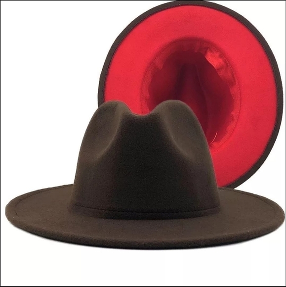 Brown with red base Fedora Hat - Picture 1 of 1